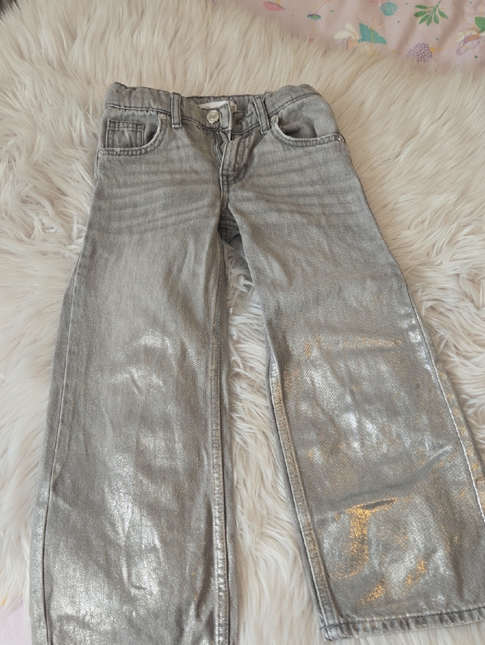 Zara Metallic Wide Leg Jean Sz 7
